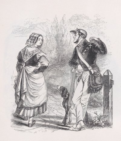 Metsästäjä ja maitoneito elokuvasta The Complete Works of Béranger, 1836. tekijältä Jean Ignace Isidore Gérard