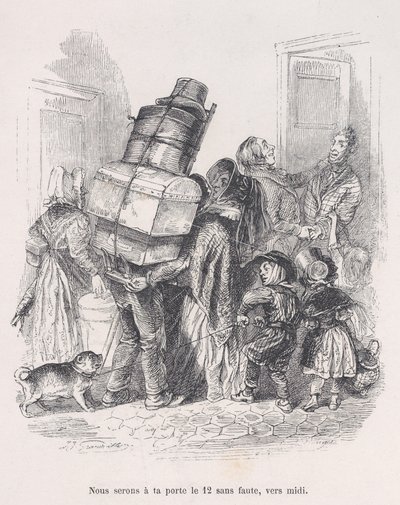Olemme ovellasi epätoivoisesti keskipäivällä. Ihmiselämän pienistä kurjista, 1843. tekijältä Jean Ignace Isidore Gérard