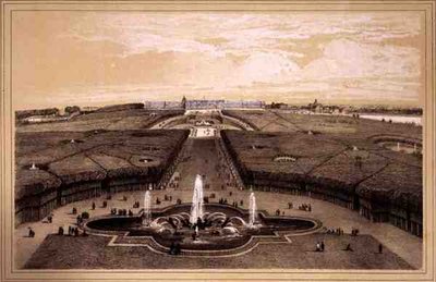 Yleisnäkymä Versaillesin puistosta ja palatsista, julkaisija Auguste Bry (litho) tekijältä Jean Jacottet