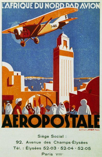 Aeropostale (lentoposti), lentoyhteydet Pohjois-Afrikkaan, mainostaulu, Ranska. tekijältä Jean Jacquelin