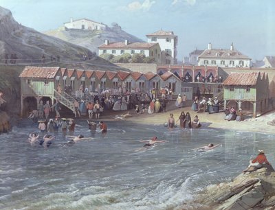 Meriuinnin alku Biarritzin vanhassa satamassa, 1858 öljy kankaalle yksityiskohta kuvasta 175215. tekijältä Jean Jacques Alban de Lesgallery