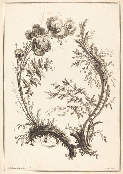 Ornamentti kukilla tekijältä Jean Jacques Avril I after Jean Baptiste Pillement
