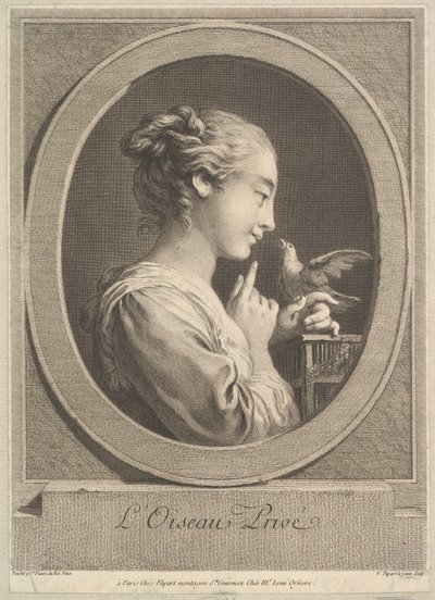Kesytetty lintu, n. 1769. tekijältä Jean Jacques Flipart