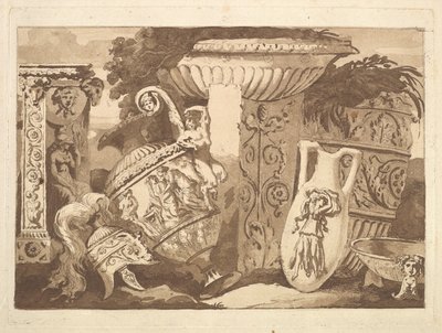 Composició amb els fragments antics i un gerro inclinat, de Recueil de Compositions..., 1782-84. finlandès tekijältä Jean Jacques Lagrenee