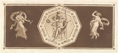 Minerva istuu koristeellisessa kahdeksankulmiossa, jossa vasemmalla ja oikealla Yö..., 1784. tekijältä Jean Jacques Lagrenee