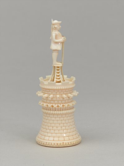 Valkoinen torni, shakkinappula, Intia, 1820 noin tekijältä Jean Jacques Scherrer