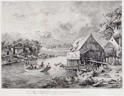 Mylly joen rannalla, 1774 tekijältä Jean Jacques de Boissieu