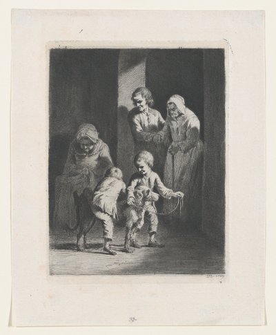 Lapset leikkivät koiran kanssa, 1789. tekijältä Jean Jacques de Boissieu