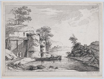 Vanhat tornit joen rannalla, 1763. tekijältä Jean Jacques de Boissieu