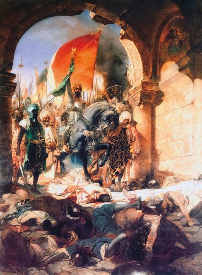 Mehmed II:n saapuminen Konstantinopoliin. tekijältä Jean Joseph Benjamin (after) Constant
