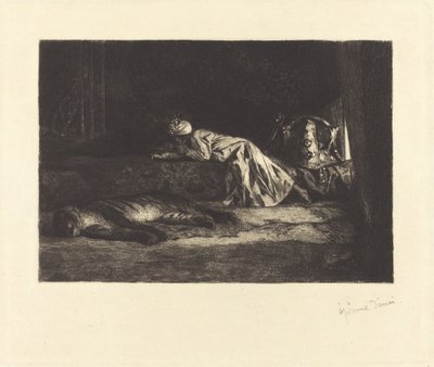Itämainen sisustus, jossa nukkuva tiikeri tekijältä Jean Joseph Benjamin Constant