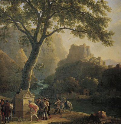 Ranska: François Ier à la fontaine de Vaucluse François I Vauclusen lähteen luona. tekijältä Jean Joseph Xavier Bidauld
