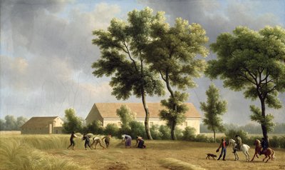 Maisema Ile-de-Francen alueella sadonkorjaajien kanssa, 1802 tekijältä Jean Joseph Xavier Bidauld