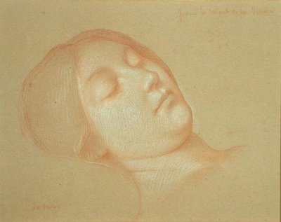 Neitsyt Marian kuolema (valkoisella korotettu punaliitu paperille). tekijältä Jean Jules Antoine Lecomte du Nouy