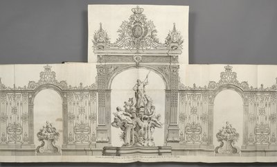 Dessein des Grandes Grilles posées sur la Place royale de Nancy en 1755 par ordre de S. M. le Roy de tekijältä Jean Lamour