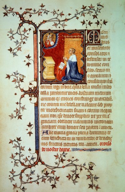 Berryn herttua Johannes I (1340-1416) rukoili Jumalan edessä, joka siunasi hänelle Miniatyyrin käsikirjoituksesta (ms. lat. 18014) "Johannes Berryn pienet tunnit", jonka valaisi Johannes Musta, noin 1375. Paris, B.N. tekijältä Jean Le and workshop (attr. to) Noir