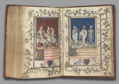 f.321v-322r Normandian herttuattaren Luxemburgin Bonnen rukouskirjasta ennen vuotta 1349 (tempera, grisaille, muste ja kulta velumilla) tekijältä Jean Le and workshop (attr. to) Noir