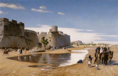 Arabikaravaani linnoituksen ulkopuolella, n. 1895 tekijältä Jean Leon Gerome