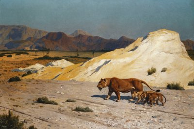 Leijona ja pennut; Leijona ja leijona, tekijältä Jean Leon Gerome