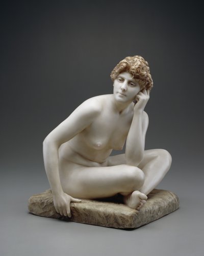 Istuva nainen, n. 1890/95 (marmori alkuperäisellä vahalla ja polykromialla) tekijältä Jean Leon Gerome