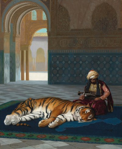 Tiikeri ja vartija (öljy kankaalle) tekijältä Jean Leon Gerome