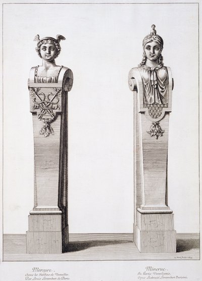 Louis Lerambertin Merkuriuksen ja Minervan rintakuvat Versaillesissa, 1674 tekijältä Jean Lepautre