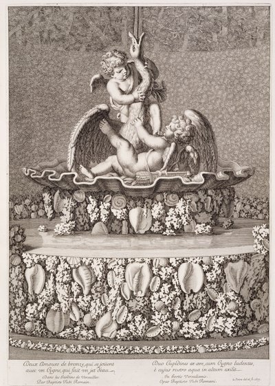 Jean-Baptiste Tubyn suunnittelema suihkulähde kahdella kupidolla ja joutsenella Versailles