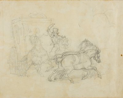 Viiden hevosen vetämät postivaunut tekijältä Jean Louis André Théodore Géricault