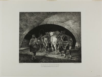 Adelphi Wharf -laiturin sisäänkäynti, laatta 11 teoksesta Eri aiheet elämästä ja kivestä piirrettyinä (The English Suite). tekijältä Jean Louis André Théodore Géricault