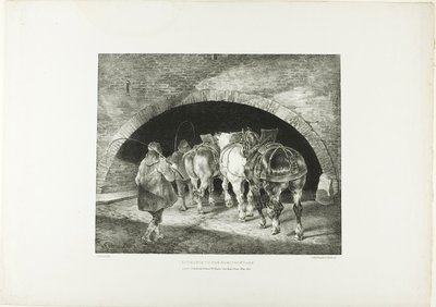 Adelphi Wharf -laiturin sisäänkäynti, laatta 11 teoksesta Eri aiheet, jotka on piirretty elämästä kivelle. tekijältä Jean Louis André Théodore Géricault