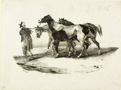 Hevosia johdetaan nylkijälle tekijältä Jean Louis André Théodore Géricault
