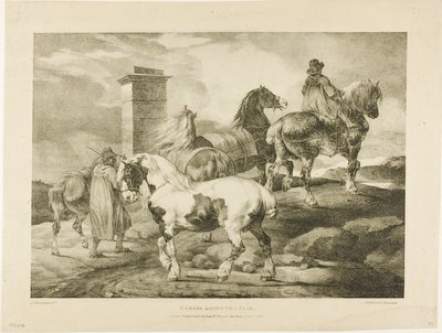 Hevoset menossa messuille, levy 3 eri aiheista, jotka on piirretty elämästä kivelle. tekijältä Jean Louis André Théodore Géricault