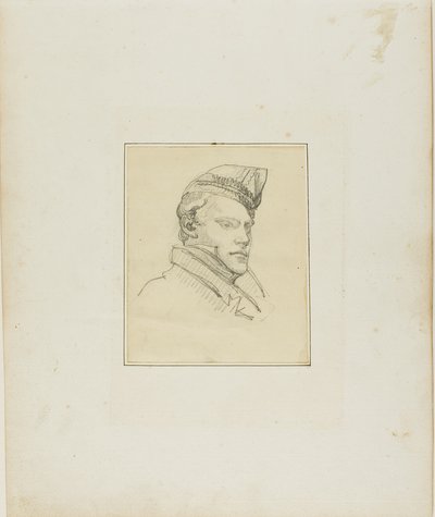 Muotokuva nuoresta miehestä, jolla on sotilaslakki päässään tekijältä Jean Louis André Théodore Géricault