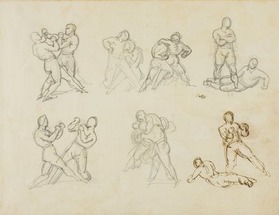 Seitsemän luonnosta nyrkkeilijäpareista tekijältä Jean Louis André Théodore Géricault