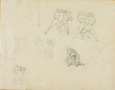 Seitsemän luonnosta nyrkkeilijä- tai painijapareista tekijältä Jean Louis André Théodore Géricault