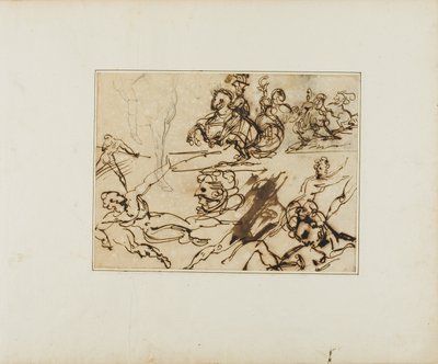 Luonnosarkki: Lanssarimiehet, kamppailevat alastonkuvat, muut aiheet. tekijältä Jean Louis André Théodore Géricault