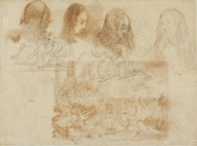 Kuusi luonnosta ratsastajasta hevosensa vierellä tekijältä Jean Louis André Théodore Géricault