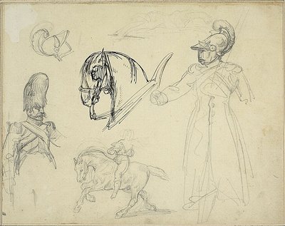 Luonnoksia hevosista ja sotilaista tekijältä Jean Louis André Théodore Géricault