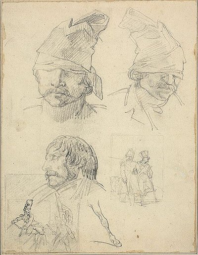 Studies of Heads ja kaksi kompositionaalinen Studies tekijältä Jean Louis André Théodore Géricault