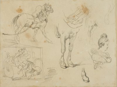 Tutkimuksia vetohevosesta, sepästä ja nuoresta naisesta. tekijältä Jean Louis André Théodore Géricault