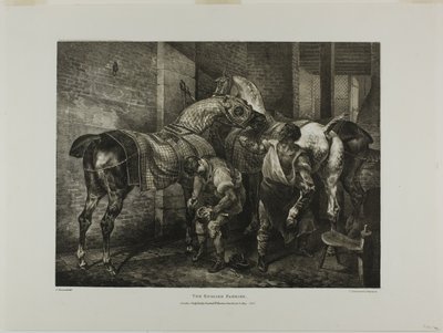 The English Farrier, levy 10 eri aiheista, jotka on piirretty elämästä ja kivestä (The English Suite). tekijältä Jean Louis André Théodore Géricault