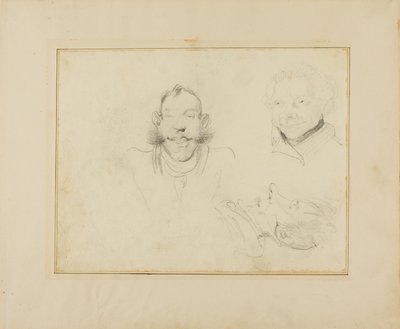 Kolme pään karikatyyriä tekijältä Jean Louis André Théodore Géricault