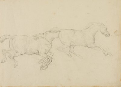 Kaksi hevosta ratsastaa oikealle tekijältä Jean Louis André Théodore Géricault