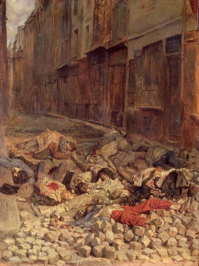 Barrikadi Rue de la Mortellerie -kadulla, kesäkuu 1848 (sisällissodan muisto) 1849 (öljy kankaalle) tekijältä Jean Louis Ernest Meissonier
