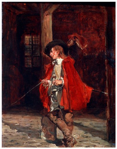 Bretteur-miekkasoturi punaisessa viitassa, 1800-luku tekijältä Jean Louis Ernest Meissonier