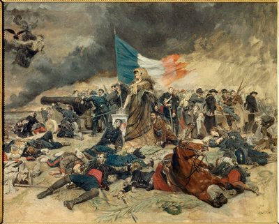 Le Siege de Paris (1870-1871), allegoria Preussilaisten piirittämä Pariisi. Ernest Meissonierin (1815-1891) maalaus. 1871-1891. Mitat 0,53 x 0,70 m Pariisi, musee d