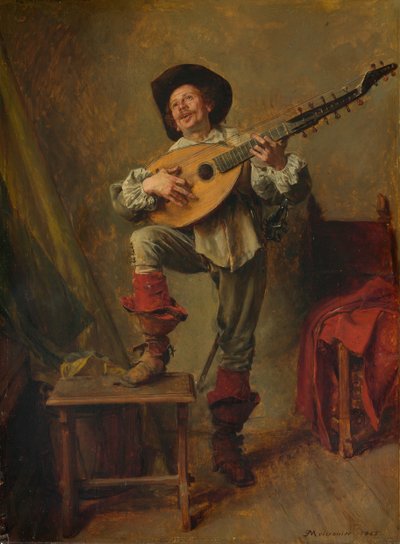 Sotilas pelaa Theorboa, 1865. tekijältä Jean Louis Ernest Meissonier