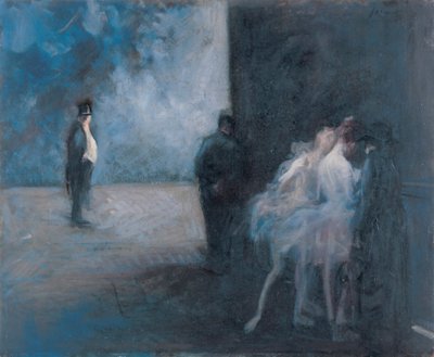 Kulissien takana - Sinfonia sinisellä par Forain, Jean Louis (1852-1931), Vuosina 1900-1923 - Öljy puulle, 45,3x54,7 - Ohara Museum of Art, Kurashiki tekijältä Jean Louis Forain