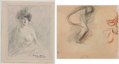 Kurtisaani (recto) Figuuriluonnokset (käänteinen) tekijältä Jean Louis Forain