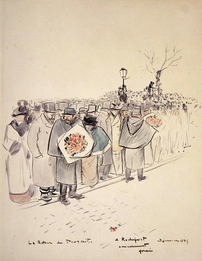Le Retour du Proscrit, n. 1895 (kynä ja muste ja akvarelli paperille) tekijältä Jean Louis Forain